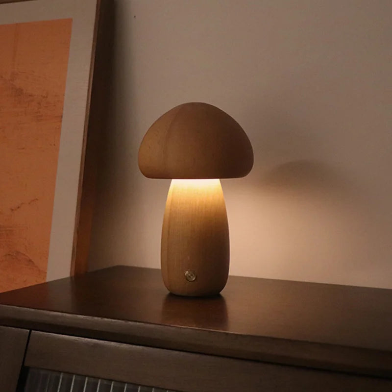 Cute Wooden Mushroom LED Night Light | Cozy Night Light Collection