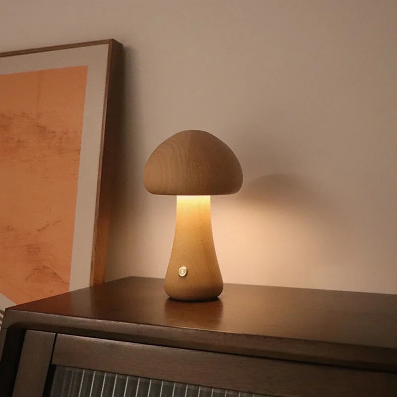 Cute Wooden Mushroom LED Night Light | Cozy Night Light Collection