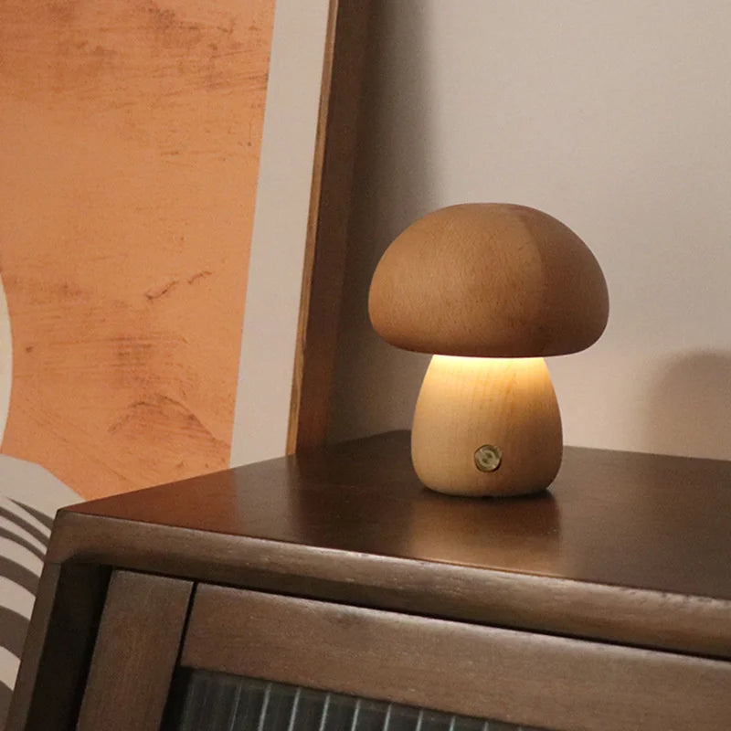 Cute Wooden Mushroom LED Night Light | Cozy Night Light Collection