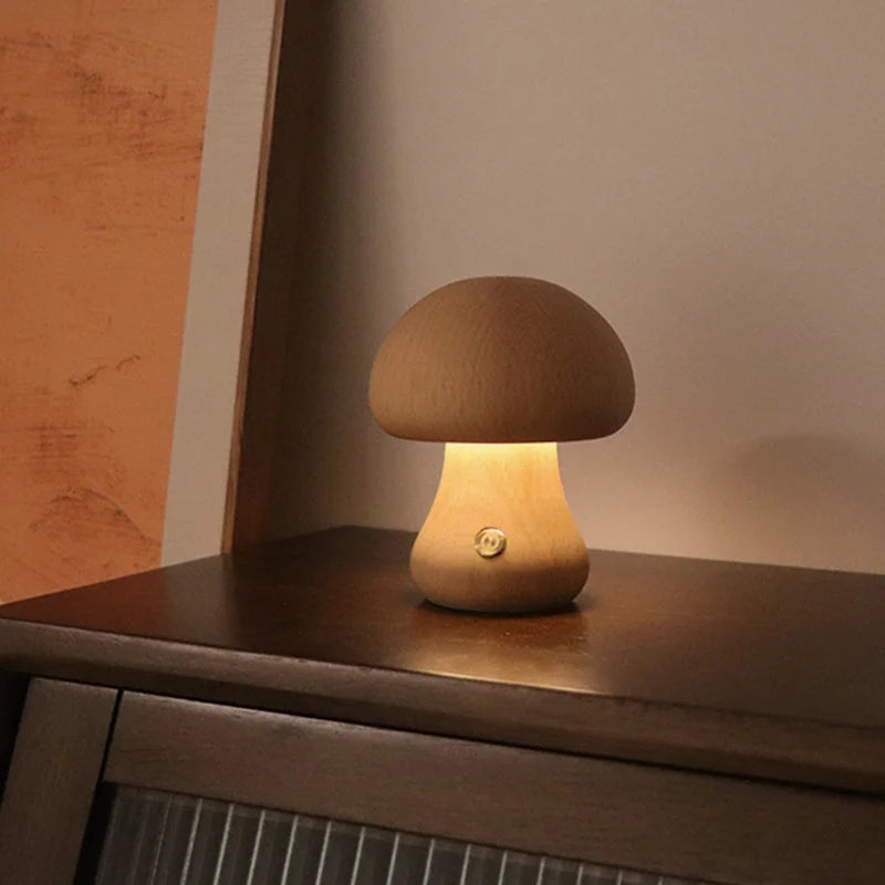 Cute Wooden Mushroom LED Night Light | Cozy Night Light Collection